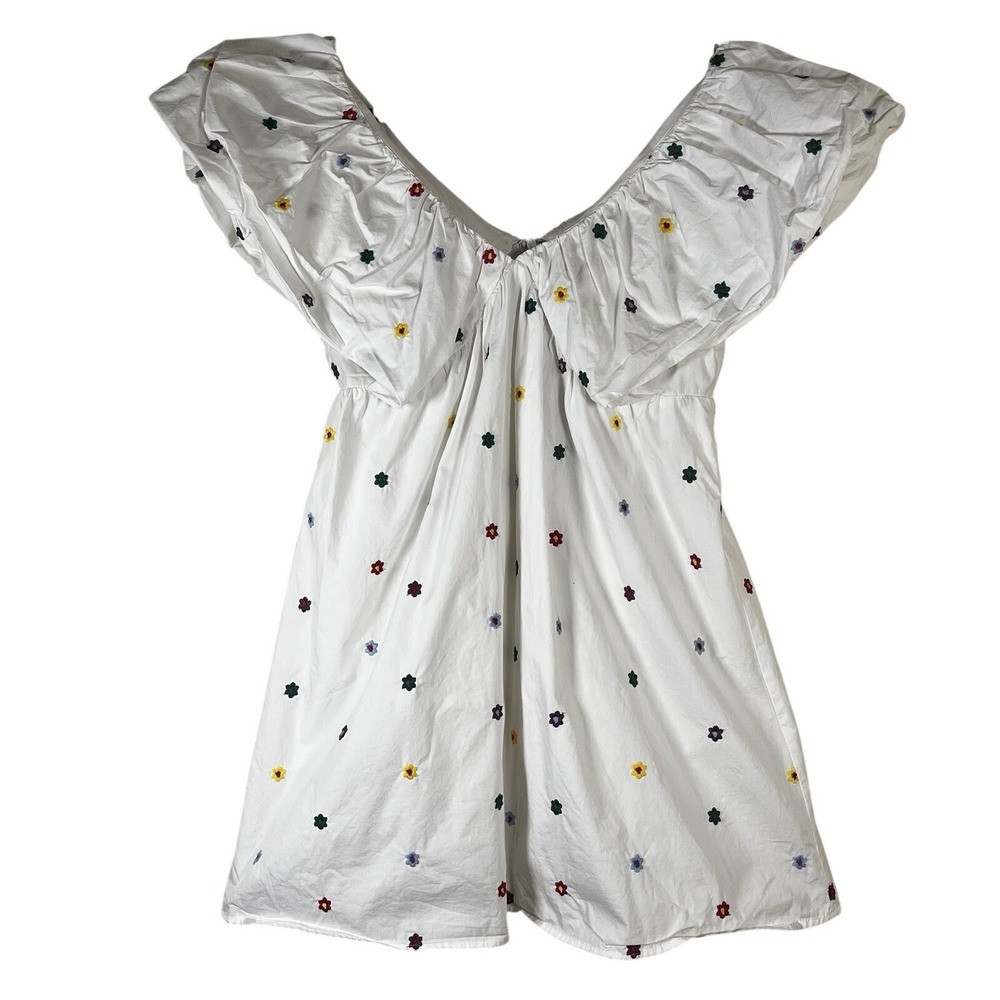 Day + Moon White Embroidered Floral Ruffle Mini Dress S Ditzy‎ Coquette